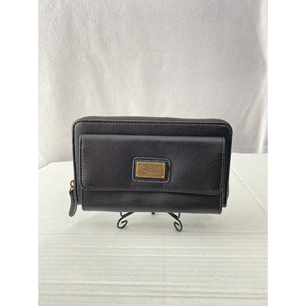 White Mountain Wallet Womens OS Black Excellent Zip‎ Around Pebbled Faux Leather